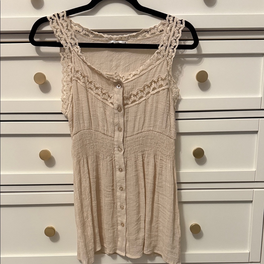 Papaya Cream Lace Button-Down Blouse